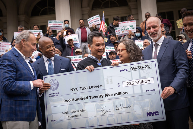 Mayor Eric Adams' program for medallion relief for NYC taxi drivers -Credit: Ed Reed/Mayoral Photography Office.