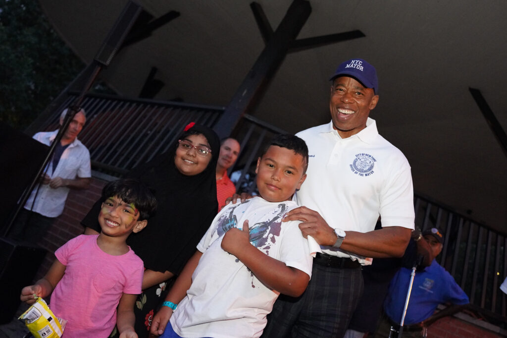  New York City Mayor Eric Adams delivers remarks at a National Night Out event at Rufus King Park in Queens's 122nd precinct on Tuesday, August 1, 2023. Benny Polatseck/Mayoral Photography Office