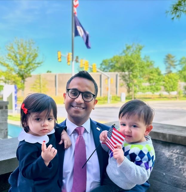 Vaibhav Jain with his children is a first time voter in the US elections