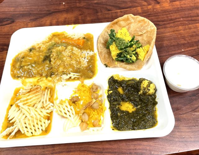 Sindhi meal served in langar during New Year's Eve at the Hindu Temple